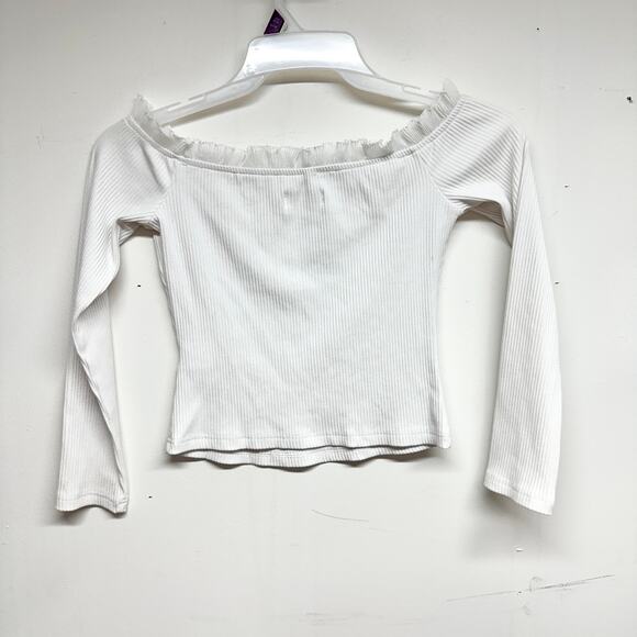 By The Way Women White Off Shoulder Long Sleeve Crop Top Size Small - Picture 4 of 4